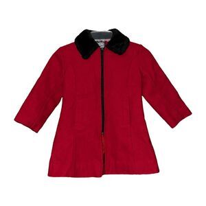 Rothschild Girls Red Wool Dress Overcoat Fur Collar Holiday Fancy Christmas Sz 4